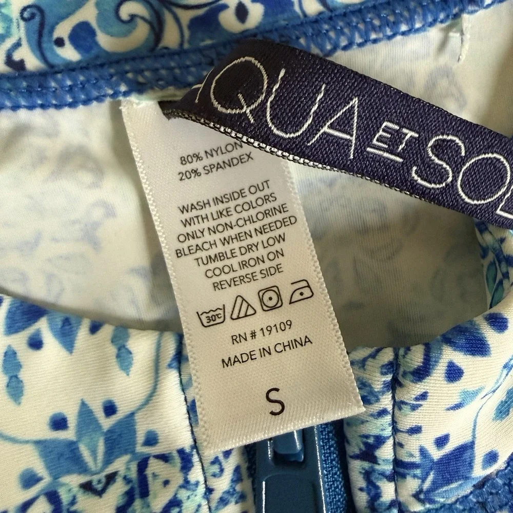 Aqua Et Sol Womens Small Blue White Medallion 1/2 Zip Long Sleeve‎ Rash Guard